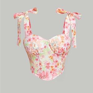 Floral Bustier Top with Bow Straps